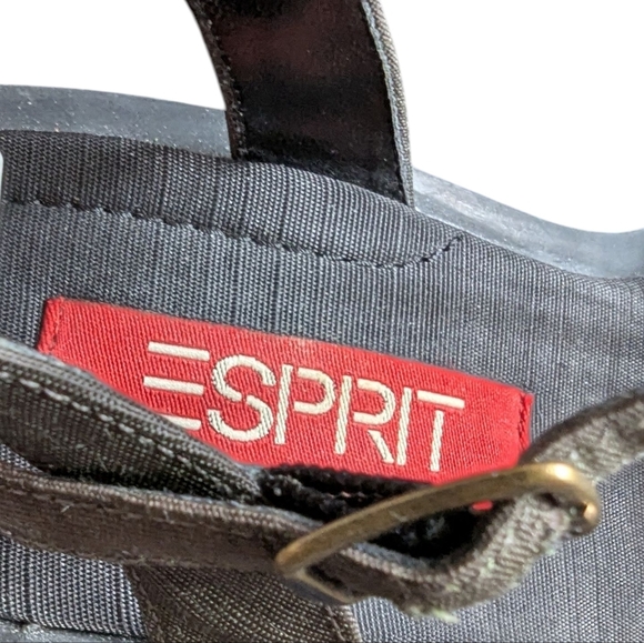 Vintage Y2K Esprit Platform Chunky Wedge Sandals Olive Green Gold Embroidery - Picture 7 of 9